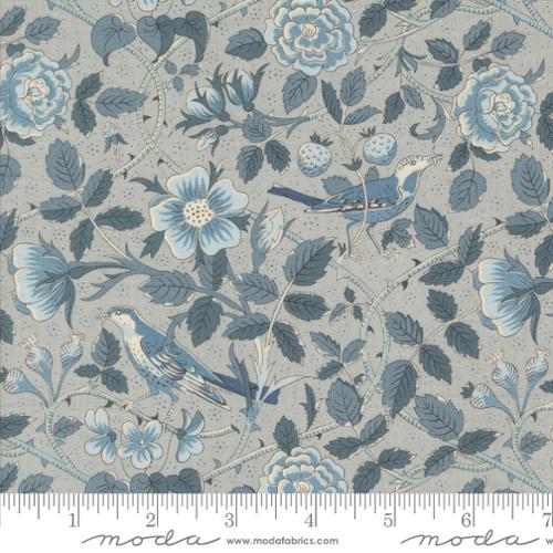 Oiseaux Florals Birds in Ciel Blue -- Sacre Bleu by French General for Moda Fabrics