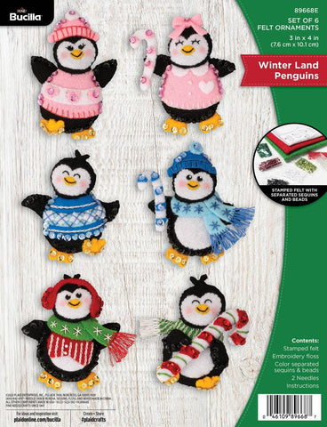 Bucilla Winterland Penguins Felt Ornament Kit Set of 6