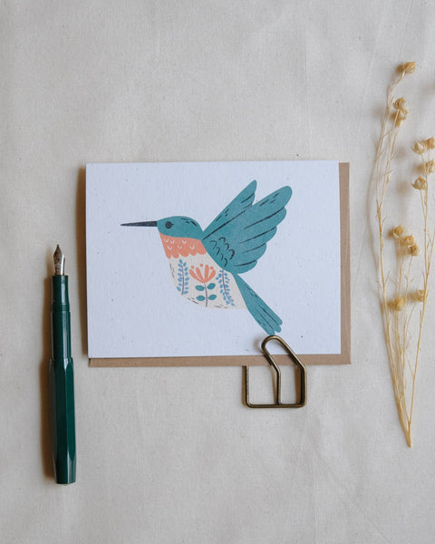 Hummingbird Greeting Card ⚘ with eco clear bag ⚘