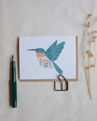 Hummingbird Greeting Card ⚘ with eco clear bag ⚘