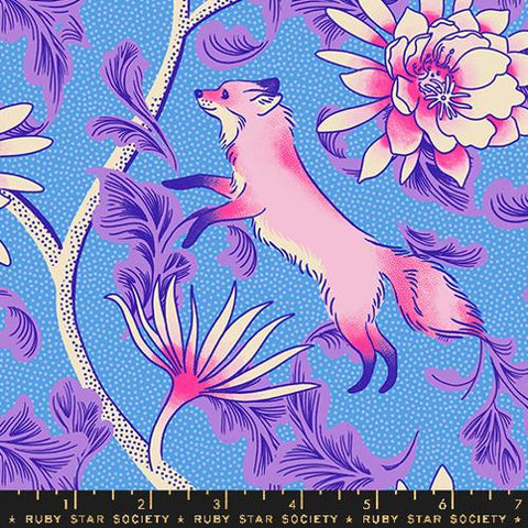 Fox Bloom Florals in Lindley Blue -- Glow Garden by Sarah Watts -- Moda Fabrics