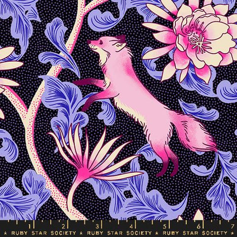 Fox Bloom Florals in Black -- Glow Garden by Sarah Watts -- Moda Fabrics