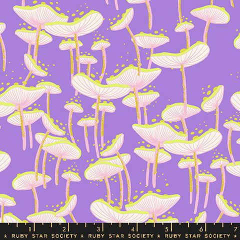 Fungi Novelty Mushrooms Whimsy in Amethyst -- Glow Garden by Sarah Watts -- Moda Fabrics