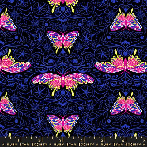 Morning Moth in Black  -- Glow Garden by Sarah Watts -- Moda Fabrics