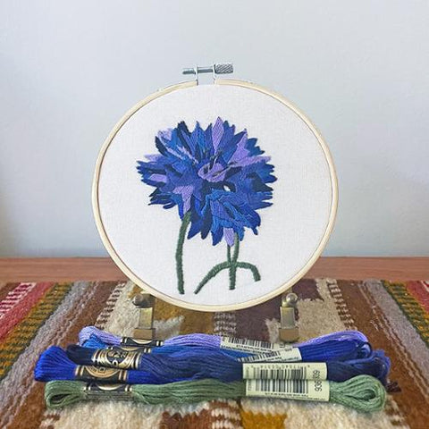 Bachelor Button Embroidery Kit  -- Kate Wyatt Fine Art