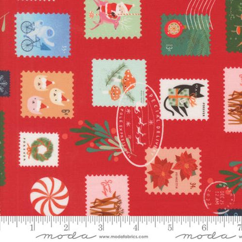 Christmas Stamps in Christmas Red -- Tiny Christmas by Lizzy House -- Moda Fabrics
