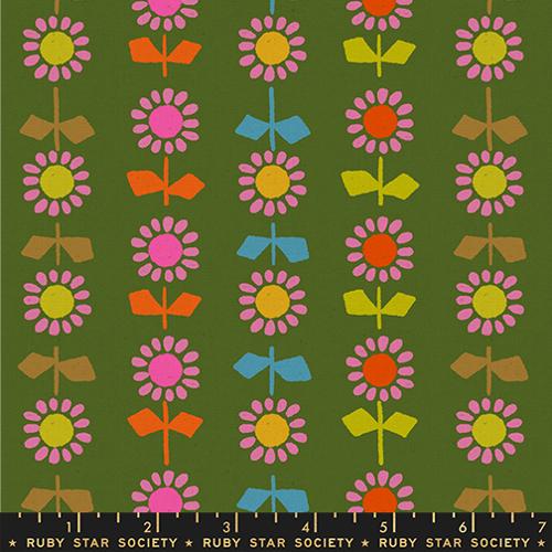Daisy Stripe Canvas in Sarah Green -- Cat Nap by Alexia Abegg for Ruby Star Society -- Moda Fabrics