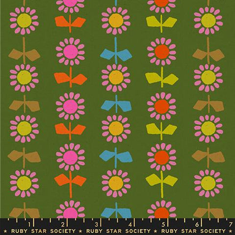 Daisy Stripe Canvas in Sarah Green -- Cat Nap by Alexia Abegg for Ruby Star Society -- Moda Fabrics