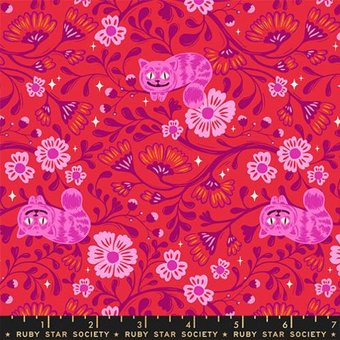 Cheshire Cats in Ruby -- Hello Alice by Sarah Watts for Ruby Star Society -- Moda Fabrics