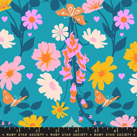 Foxgloves Florals in Summer Sky -- Best Day Ever by Melody Miller for Ruby Star Society -- Moda Fabrics