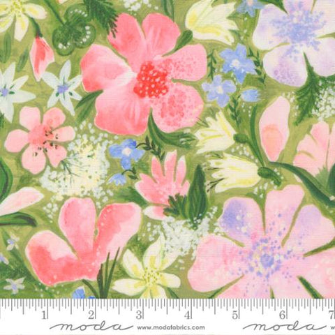 Meadow Florals Watercolor in Stem -- Sweet Cecily by Janet Clare -- Moda Fabrics