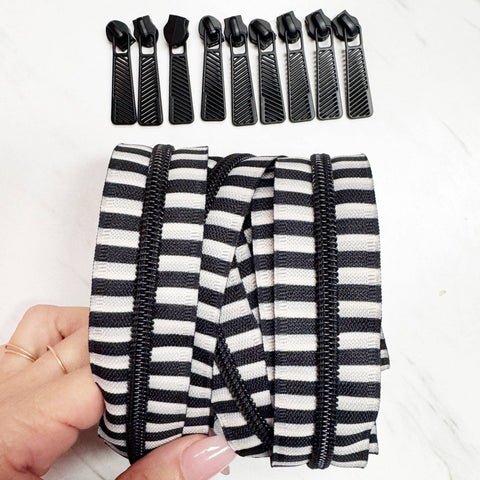 Bold Stripe Zipper Tape with Black Teeth - 3 Yards