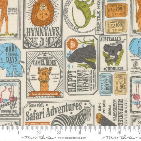 Vintage Zoo Text and Words in Dove -- Animal Park by Stacy Iest Hsu or Moda Fabrics