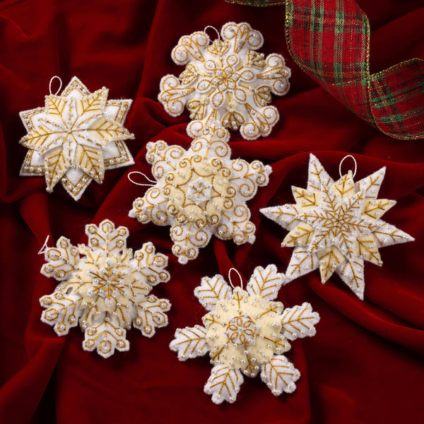 Bucilla Pearl Snowflakes Felt Ornaments set of 6
