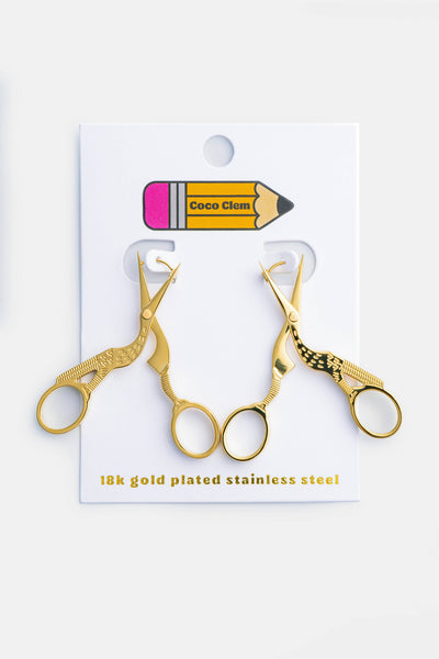 Stork Embroidery Scissor Earrings