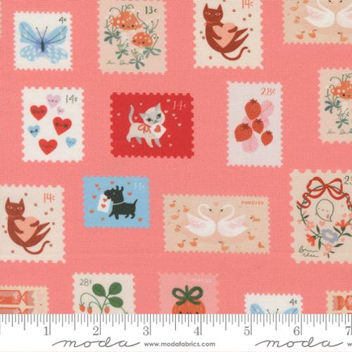 Stamps in Coral -- Funny Valentine  by Lizzy House -- Moda Fabrics