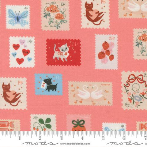 Stamps in Coral -- Funny Valentine  by Lizzy House -- Moda Fabrics