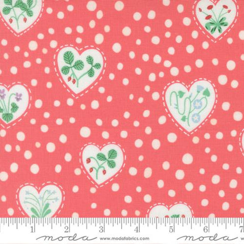 Flower Hearts in Coral -- Funny Valentine  by Lizzy House -- Moda Fabrics