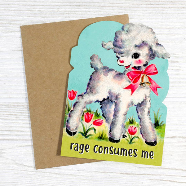 Rage Consumes Me - Cute Vintage Lamb Greeting Card