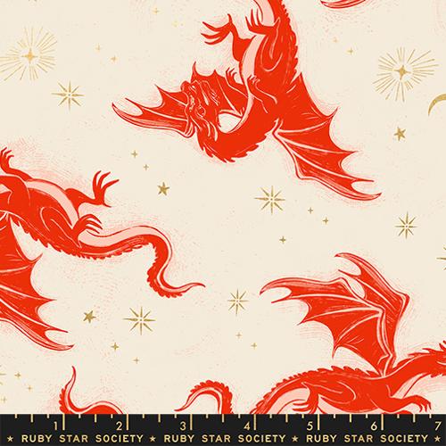 Etched Dragons in Dark Ruby Metallic -- Fireglow by Sarah Watts --  Ruby Star Society -- Moda Fabrics