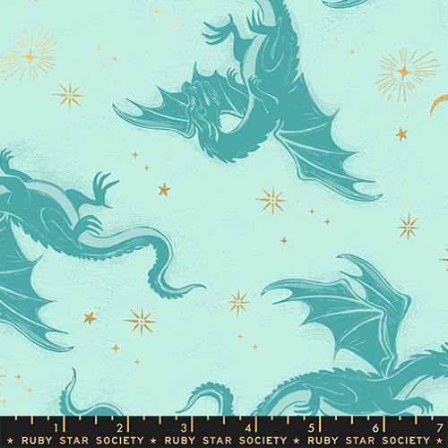 Etched Dragons in Metallic Mint -- Fireglow by Sarah Watts --  Ruby Star Society -- Moda Fabrics