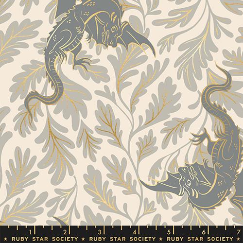 Etched Dragons in Metallic Oyster -- Fireglow by Sarah Watts --  Ruby Star Society -- Moda Fabrics