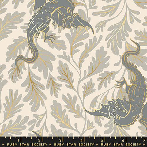 Etched Dragons in Metallic Oyster -- Fireglow by Sarah Watts --  Ruby Star Society -- Moda Fabrics