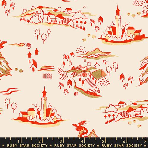 Mountain Town in Metallic Dark Ruby -- Fireglow by Sarah Watts --  Ruby Star Society -- Moda Fabrics