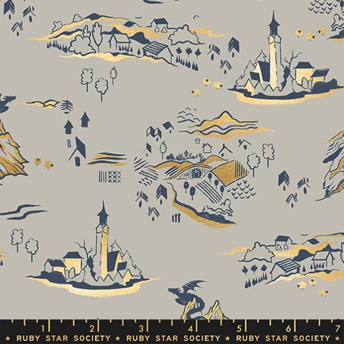 Mountain Town in Metallic Oyster -- Fireglow by Sarah Watts --  Ruby Star Society -- Moda Fabrics