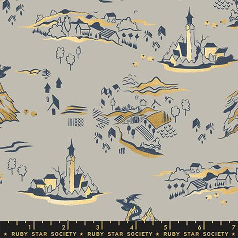 Mountain Town in Metallic Oyster -- Fireglow by Sarah Watts --  Ruby Star Society -- Moda Fabrics