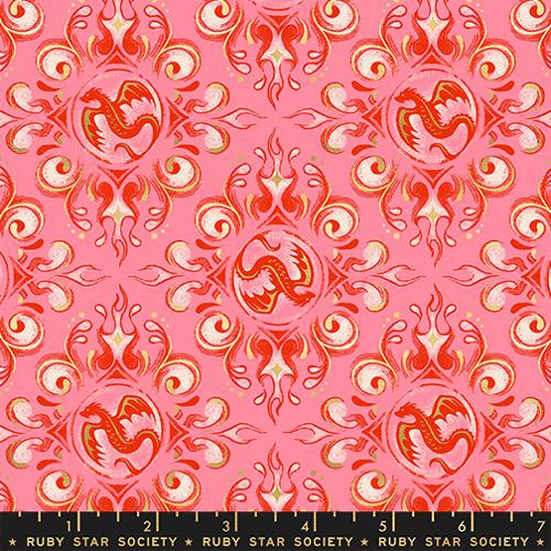 Emblem Dragon Fantasy in Metallic Dark Ruby -- Fireglow by Sarah Watts --  Ruby Star Society -- Moda Fabrics