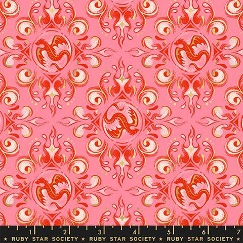 Emblem Dragon Fantasy in Metallic Dark Ruby -- Fireglow by Sarah Watts --  Ruby Star Society -- Moda Fabrics