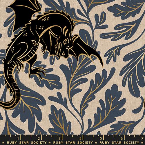 Dragon Lair in Metallic Smoke Canvas -- Fireglow by Sarah Watts --  Ruby Star Society -- Moda Fabrics