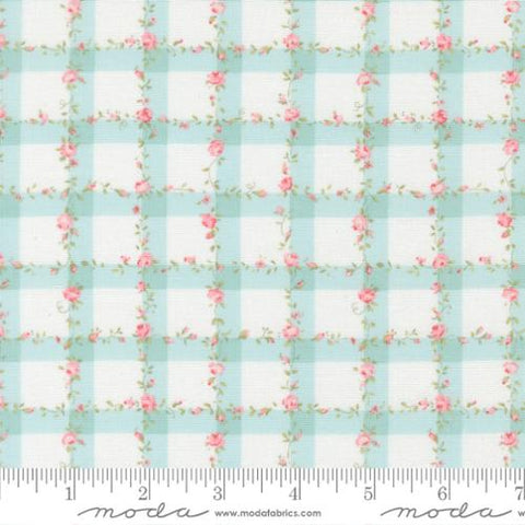 Floral Plaid Gingham Checks in Light Blue -- Abide by Brenda Riddle Designs for Moda Fabrics
