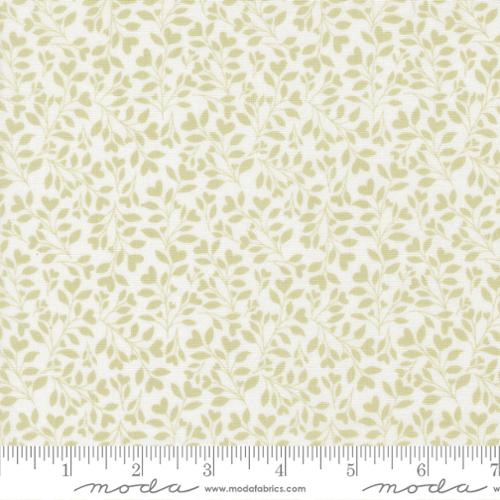 Hearts and Leaves in Linen White Light Green -- Abide by Brenda Riddle Designs for Moda Fabrics