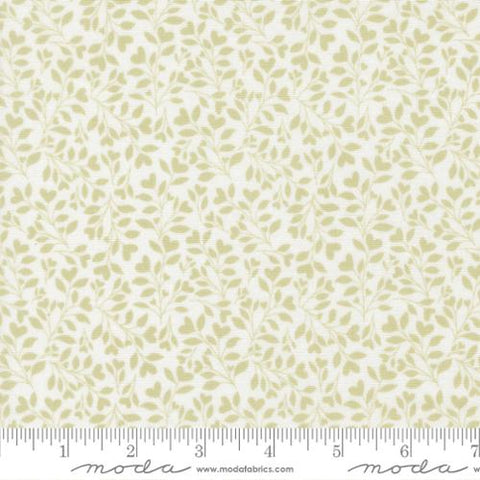 Hearts and Leaves in Linen White Light Green -- Abide by Brenda Riddle Designs for Moda Fabrics