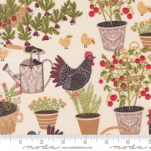 Chicken Garden in Cloud -- The Henhouse by Gingiber for Moda Fabrics