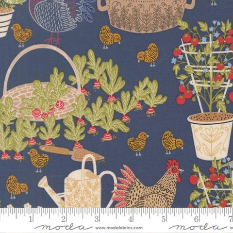 Chicken Garden in Denim -- The Henhouse by Gingiber for Moda Fabrics