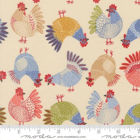 Tossed Chickens in Cloud -- The Henhouse by Gingiber for Moda Fabrics