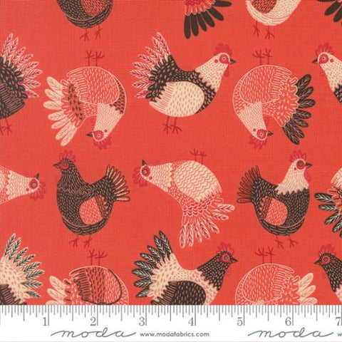 Tossed Chickens in Tomato -- The Henhouse by Gingiber for Moda Fabrics