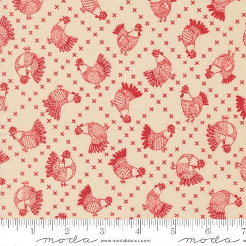 Cross Stitch Chickens in Cloud Barn -- The Henhouse by Gingiber for Moda Fabrics