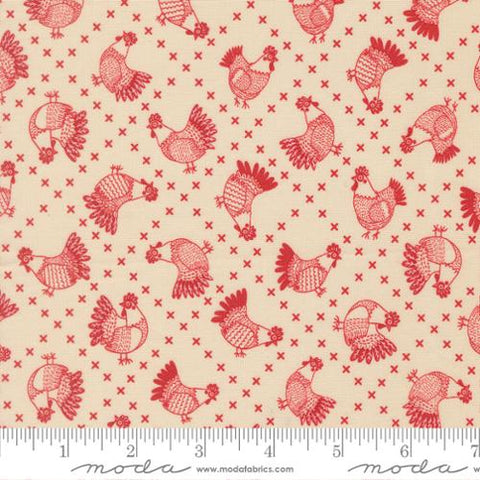 Cross Stitch Chickens in Cloud Barn -- The Henhouse by Gingiber for Moda Fabrics