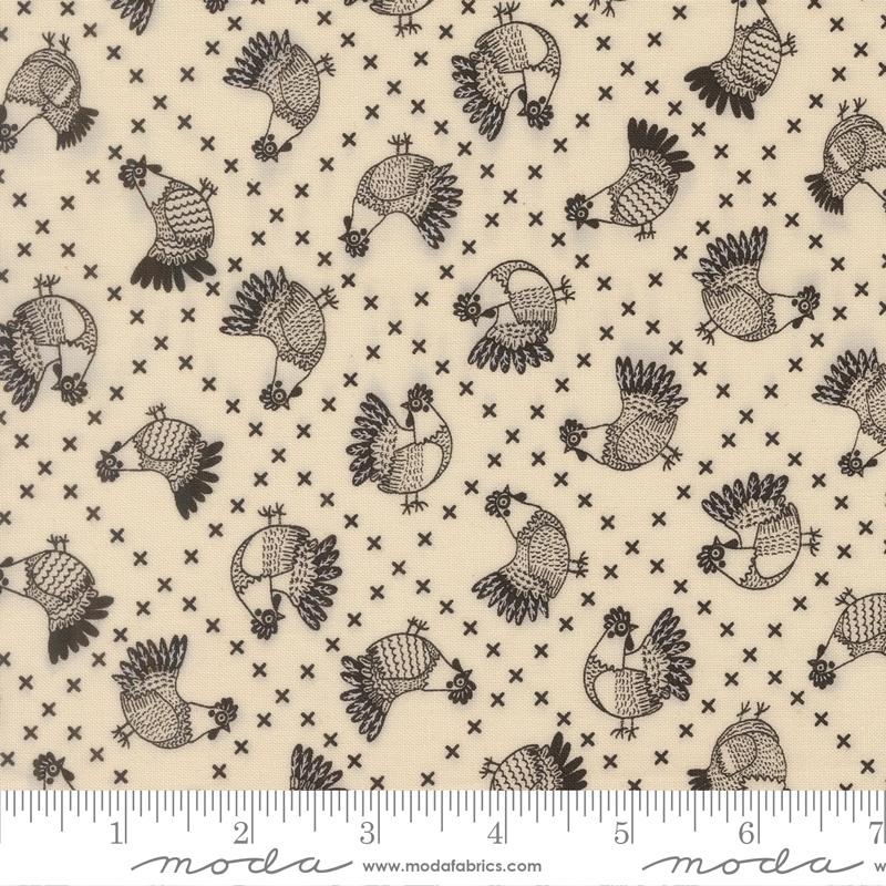 Cross Stitch Chickens in Cloud Iron -- The Henhouse by Gingiber for Moda Fabrics