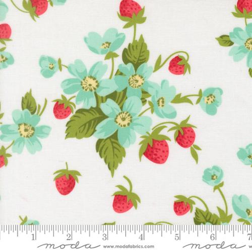 In Bloom Florals Strawberries in White -- Bloomsberry by Camille Roskelley -- Moda Fabrics