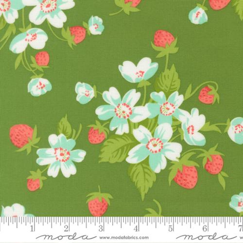 In Bloom Florals Strawberries in Green -- Bloomsberry by Camille Roskelley -- Moda Fabrics