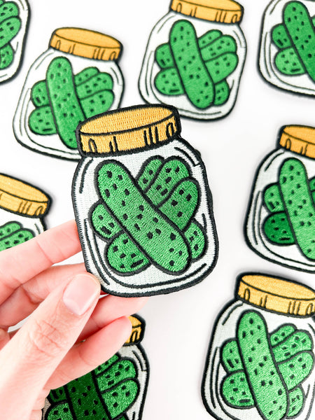 Pickle Jar Patch Funny Food Embroidered Iron On Hat Totes