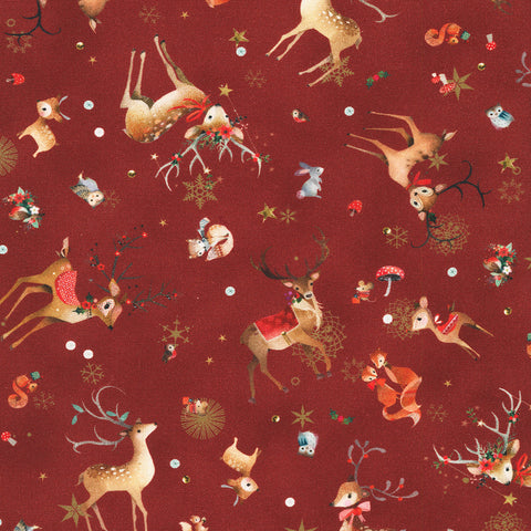 Deer Winter Scene in CRANBERRY by Lynn Horrabin from Festive Fauna -- Robert Kaufman