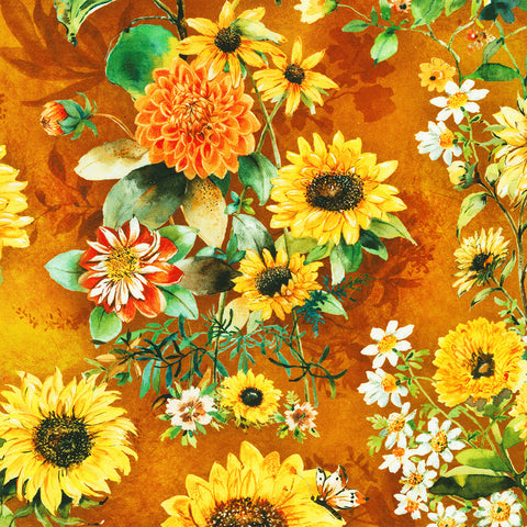 RUST Sunflowers by Lauren Wan from Sunlit Garden -- Robert Kaufman