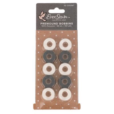 Bobbin Pkg Pre-wound White Black Thread 130 yds -- Eversewn