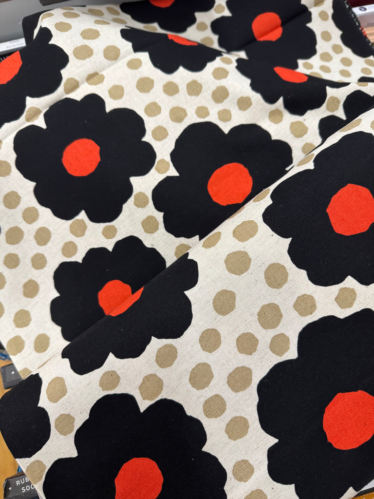 KOBAYASHI, C85 L15  Floral CANVAS Black & Natural-- Kokka Fabrics